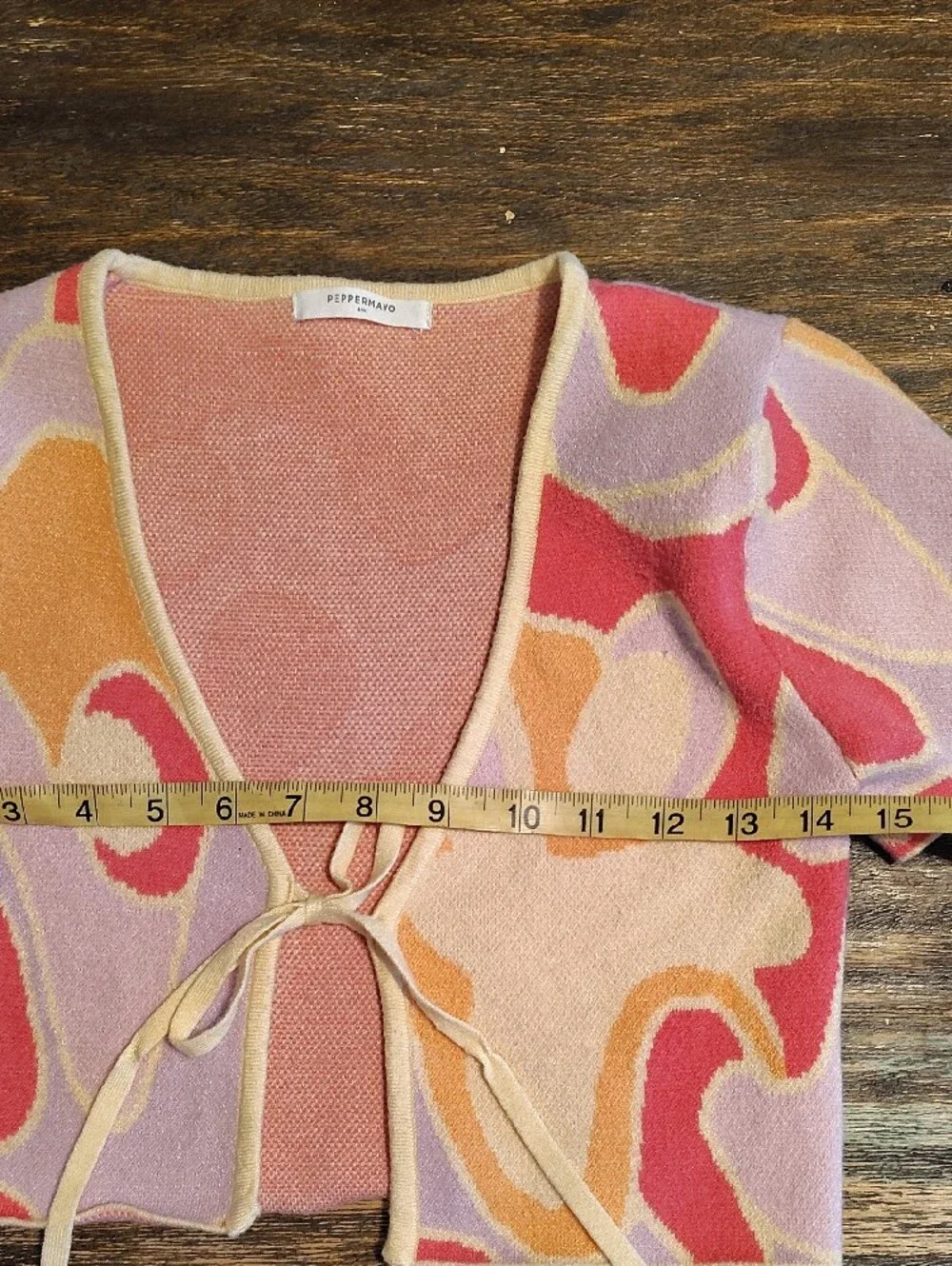 Peppermayo Pastel Knit Tie Front Crop Top in Pink & Yellow Trim Festival